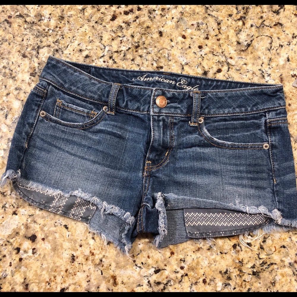 American Eagle Cutoff Jean Shorts Patterned Pocket